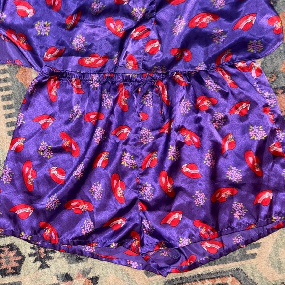 Kathryn 2 Piece Pajama Set Purple With Red Hats Size 2X Satin Shorts & SS Top - Picture 3 of 8
